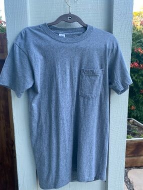 Vintage Towncraft JC Penney Gray Black Flecked Single Stitch Pocket T-Shirt Sz S